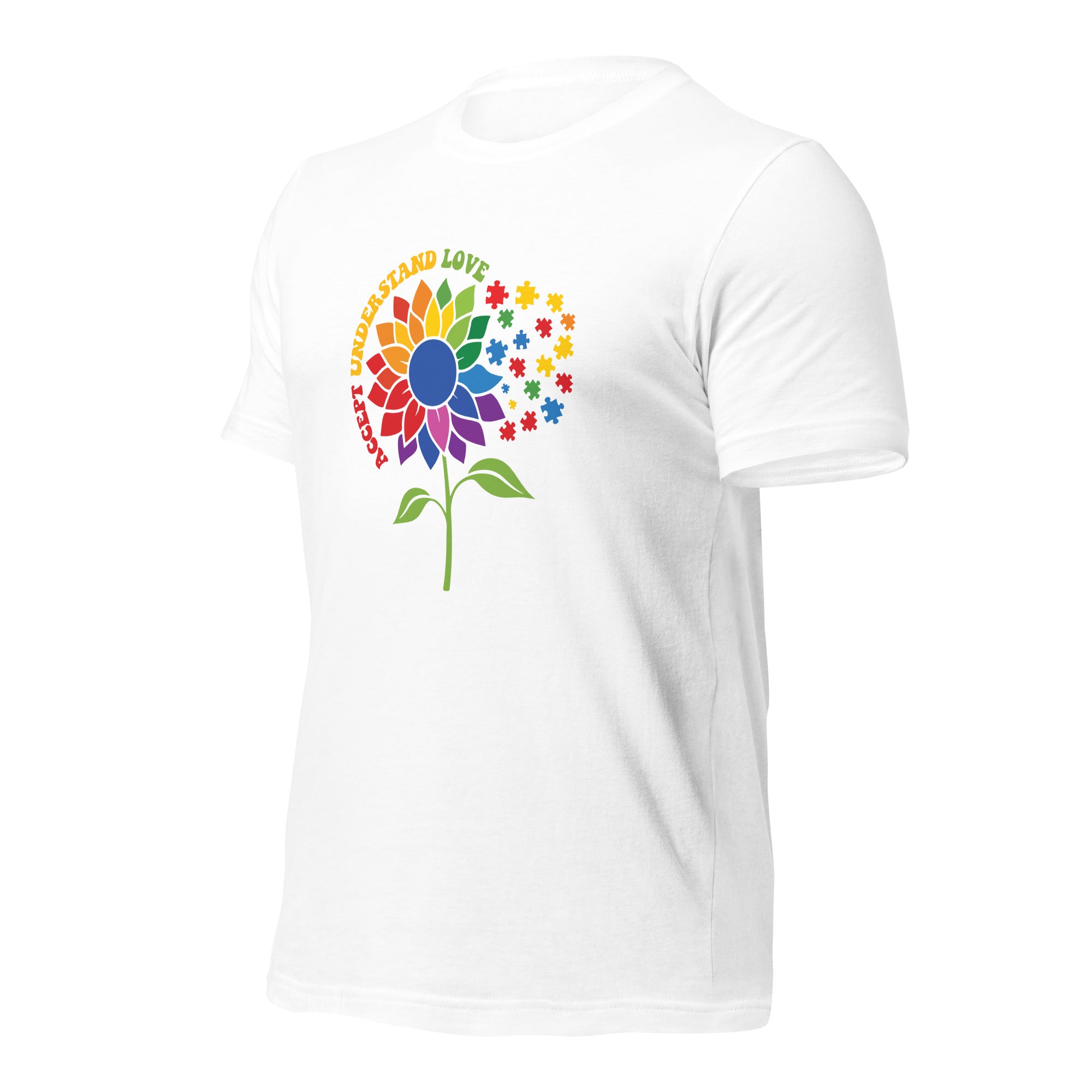 White unisex staple t-shirt shown from the left front.