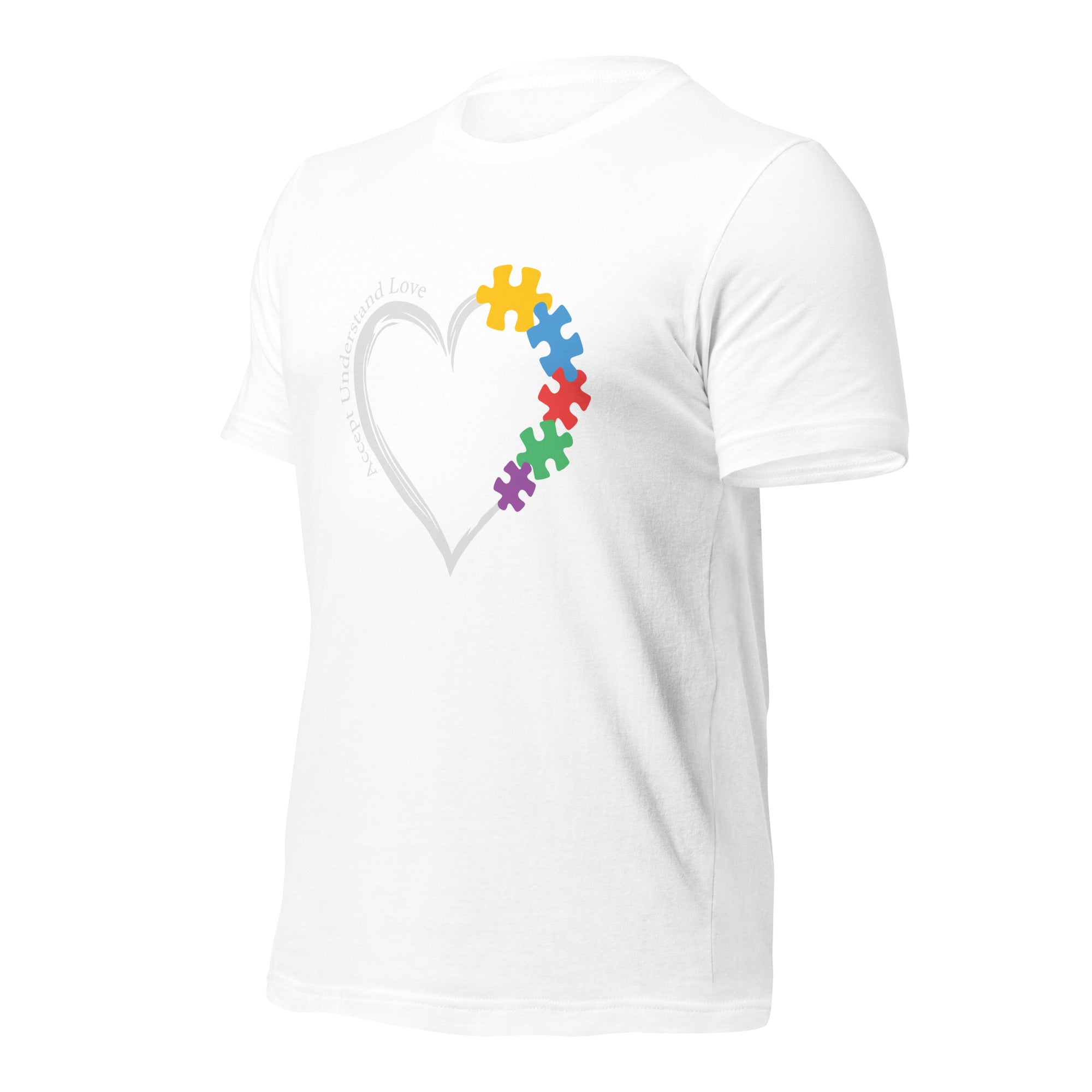 White unisex staple t-shirt shown from the left front.