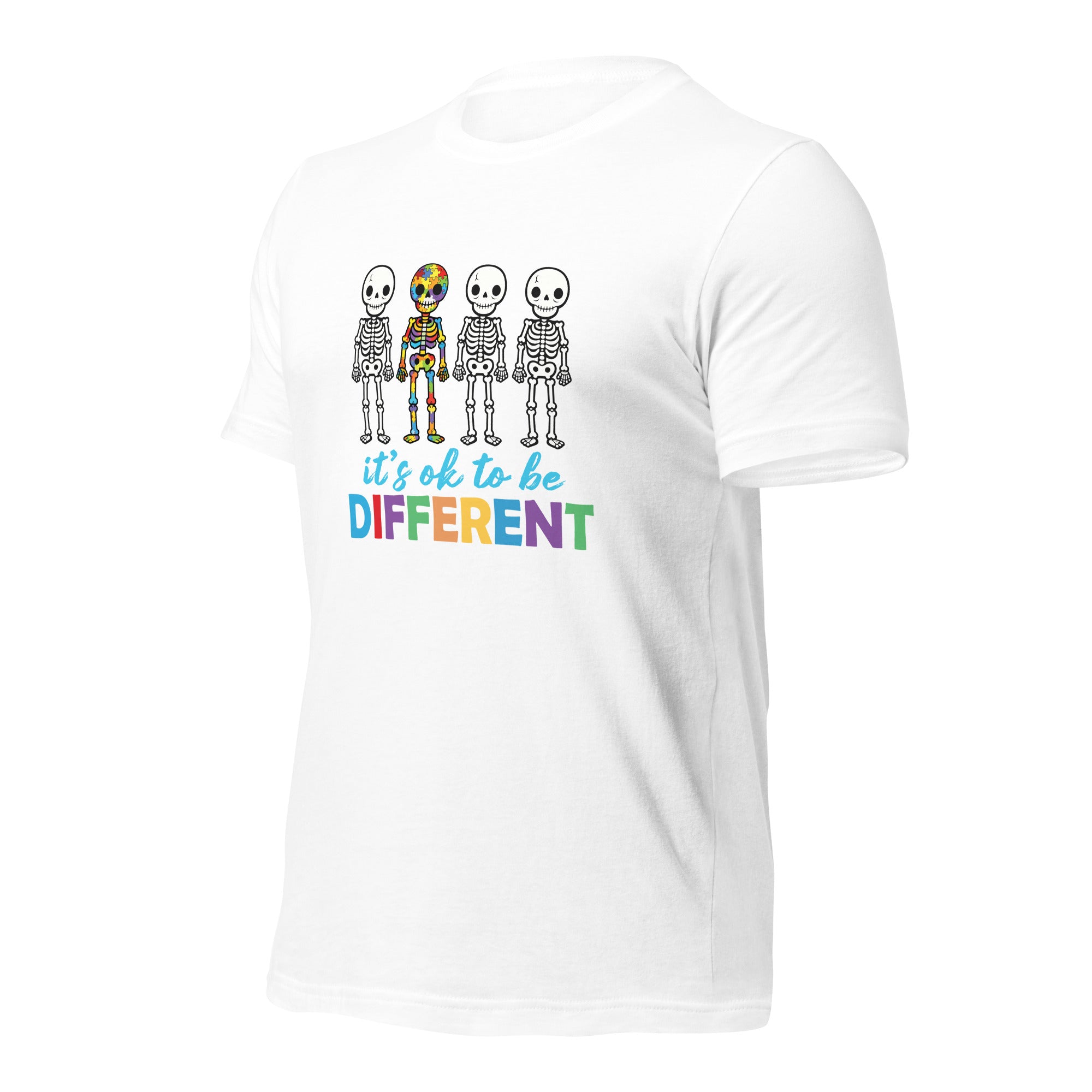 White unisex staple t-shirt shown from the left front.
