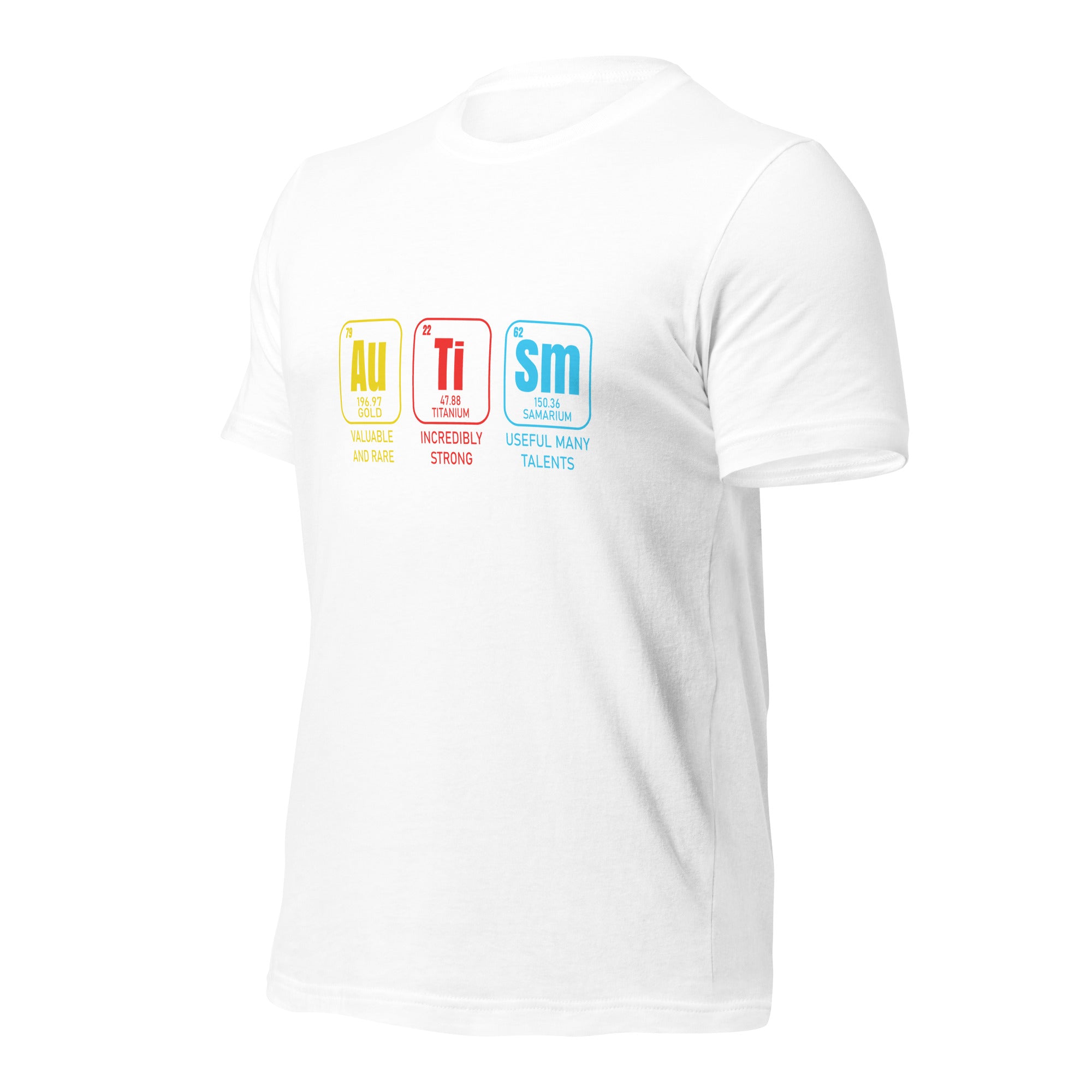 White unisex staple t-shirt shown from the left front.