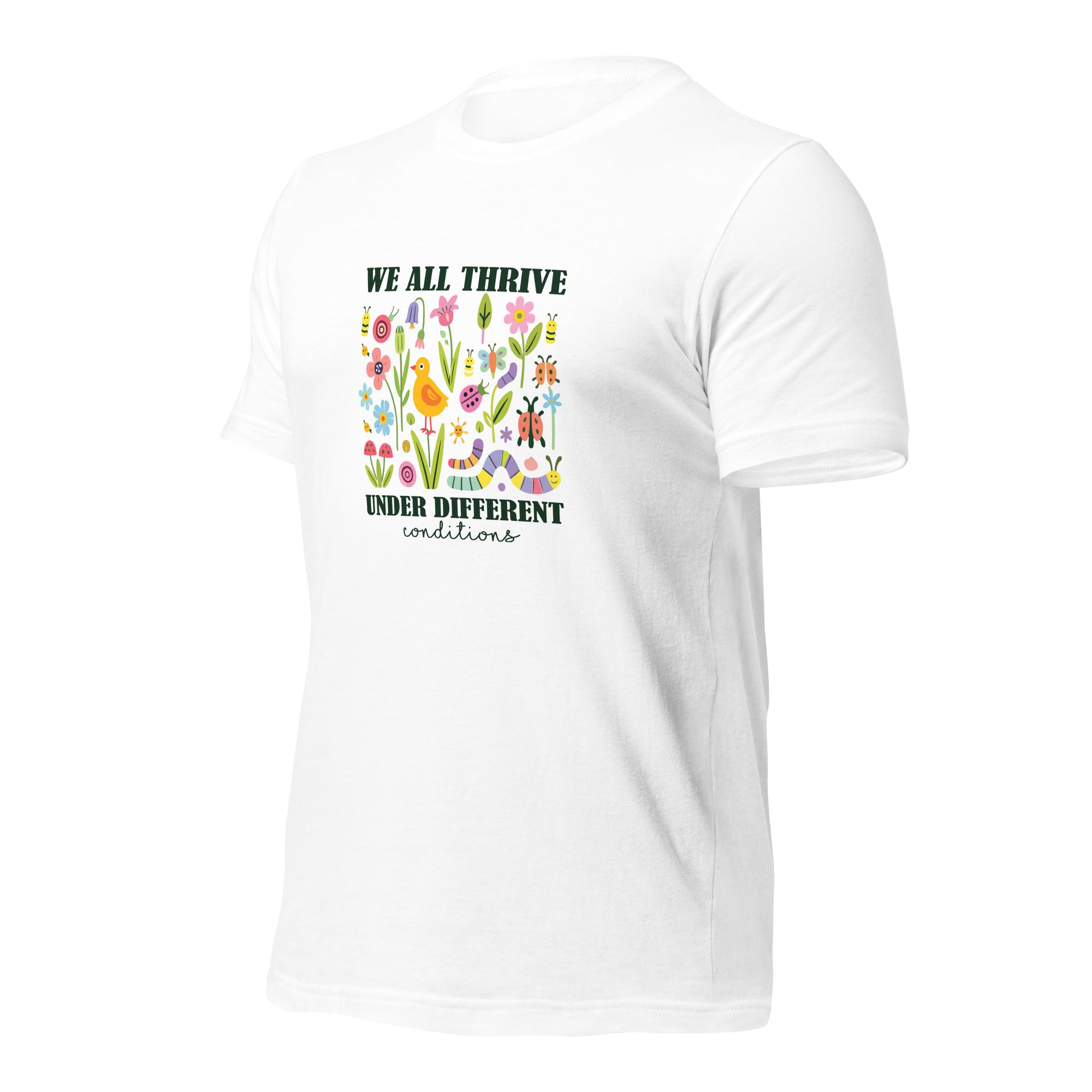 White unisex staple t-shirt shown from the left front.