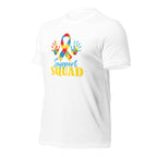 White unisex staple t-shirt shown from the left front.