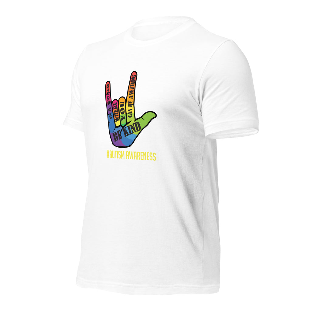 White unisex staple t-shirt shown from the left front.