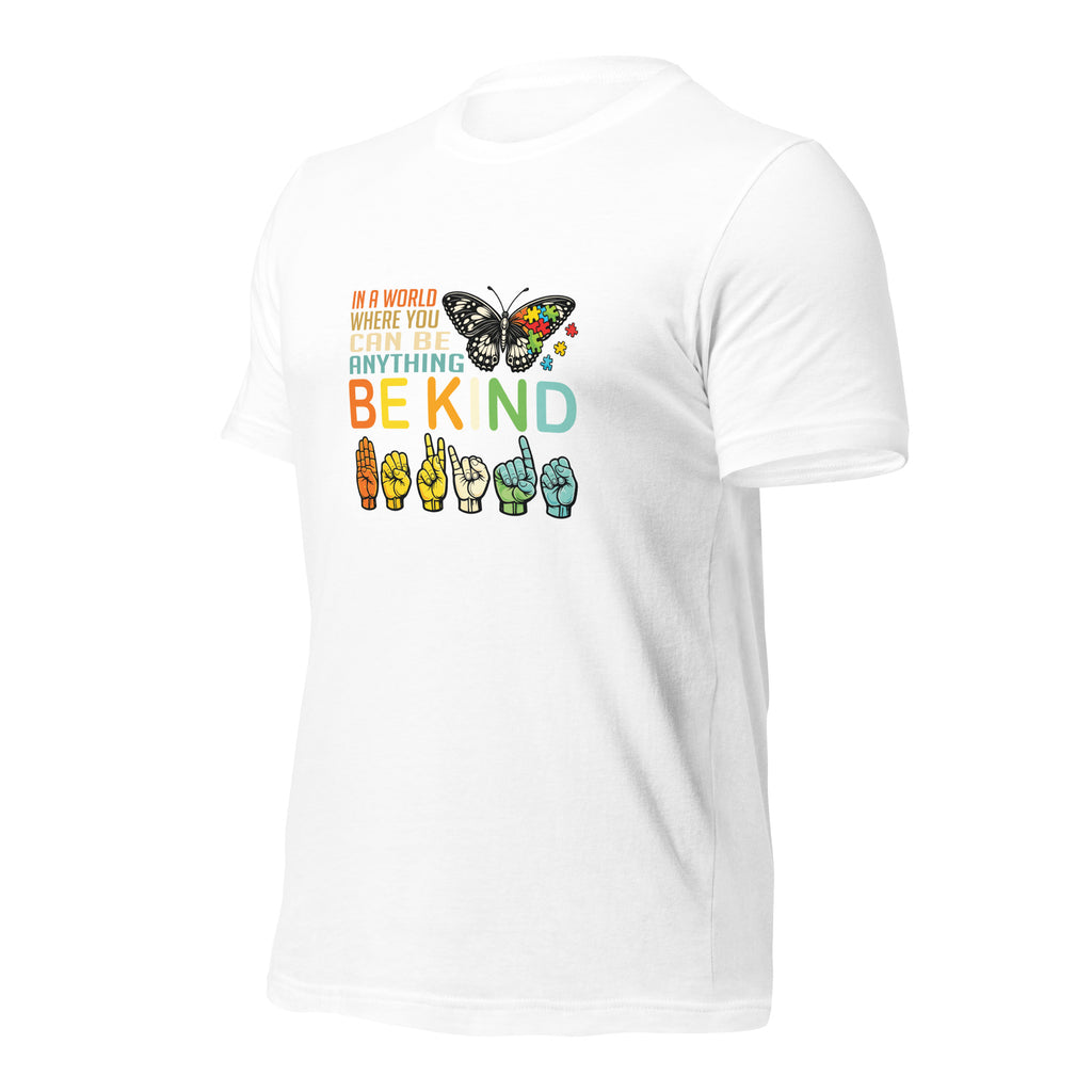 White unisex staple t-shirt shown from the left front.