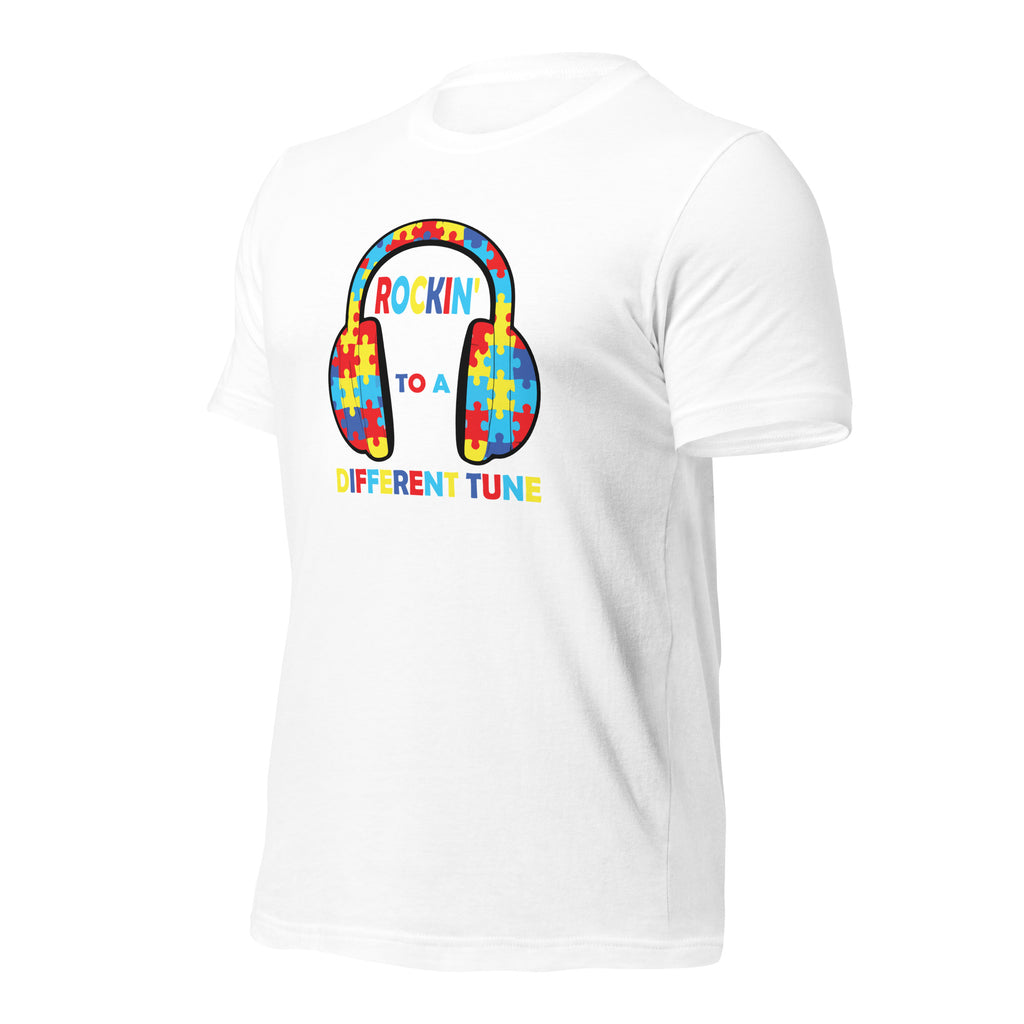 White unisex staple t-shirt shown from the left front.