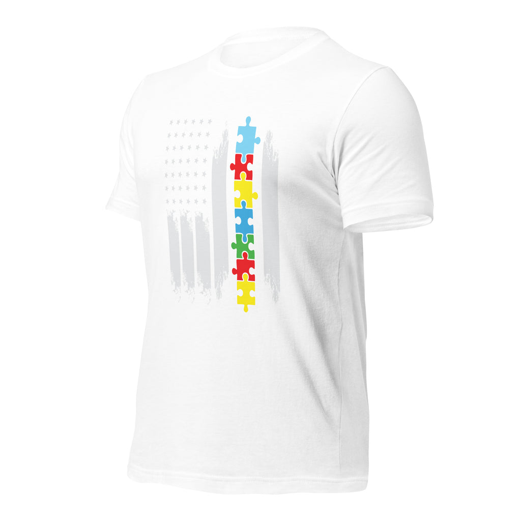 White unisex staple t-shirt shown from the left front.