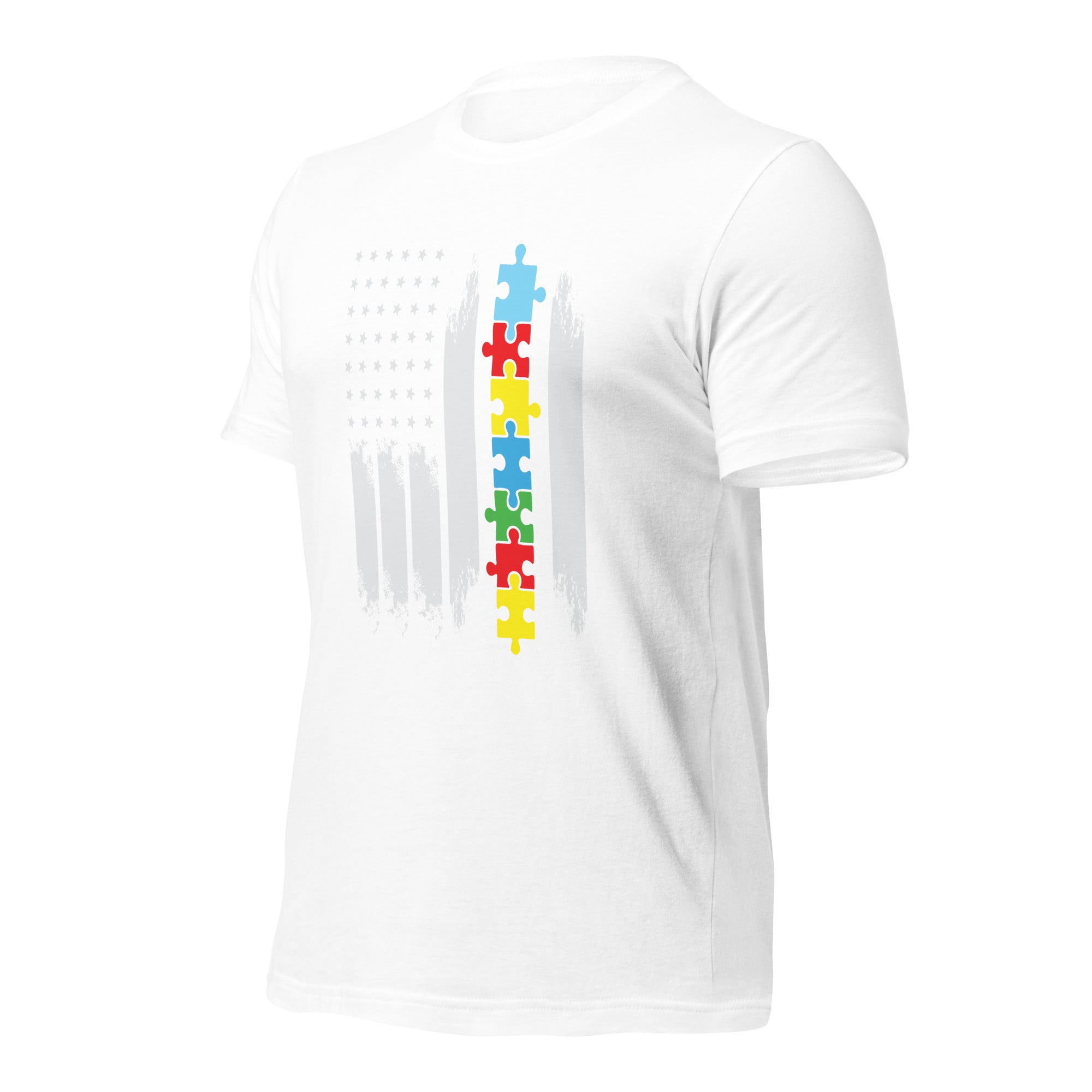 White unisex staple t-shirt shown from the left front.