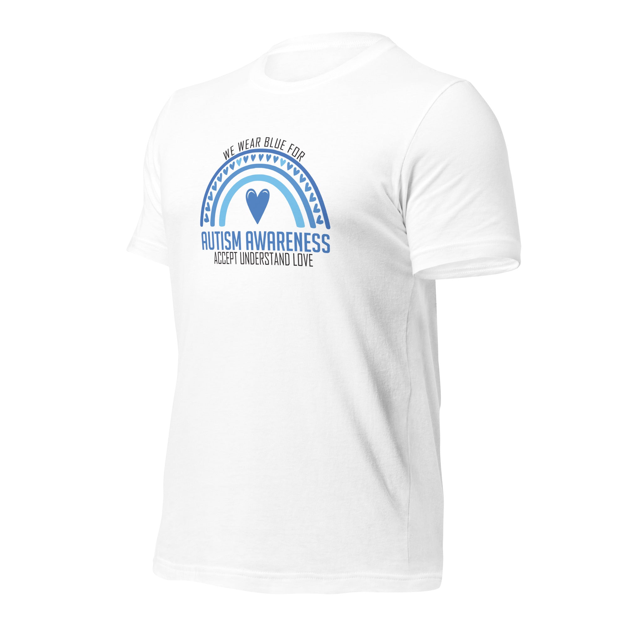 White unisex staple t-shirt shown from the left front.