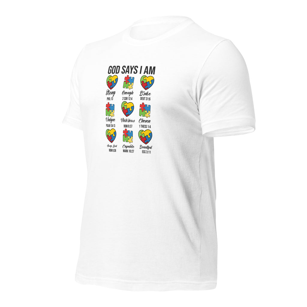 White unisex staple t-shirt shown from the left front.