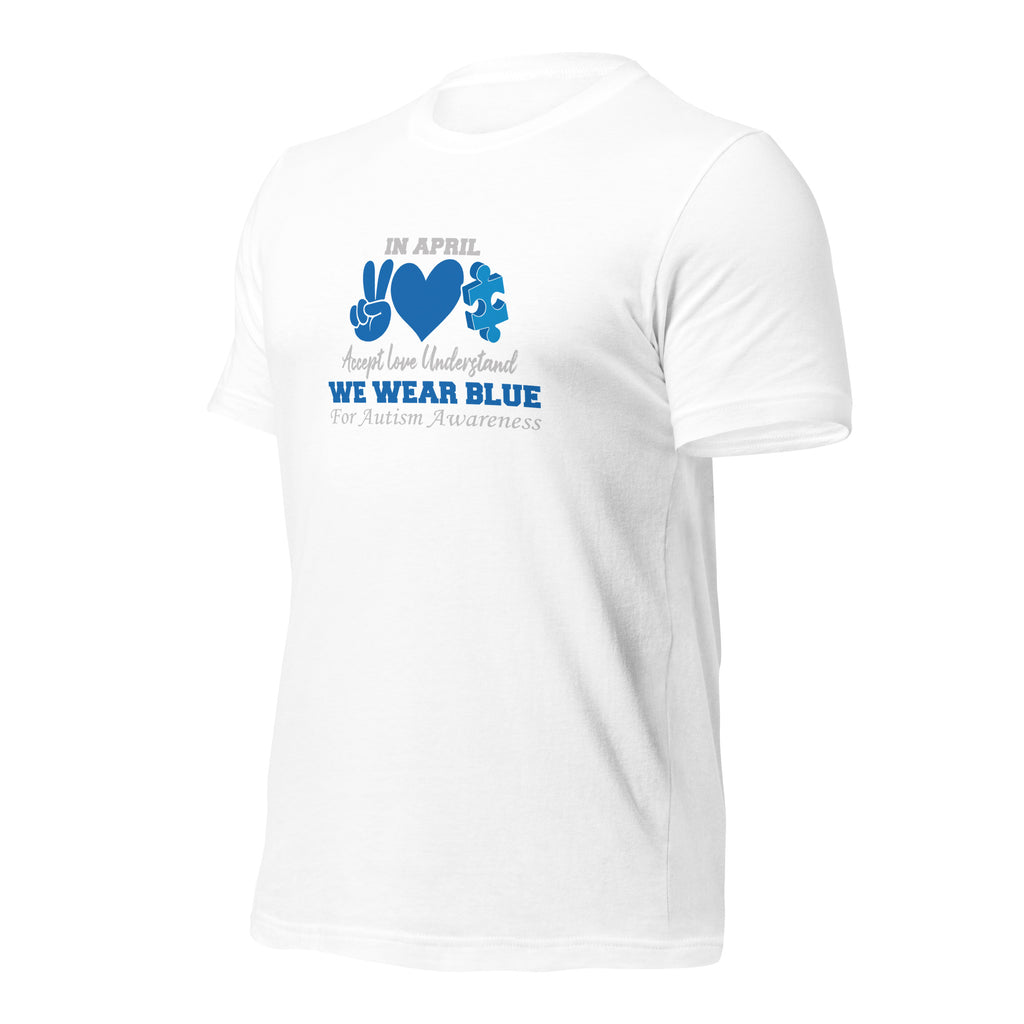 White unisex staple t-shirt shown from the left front.