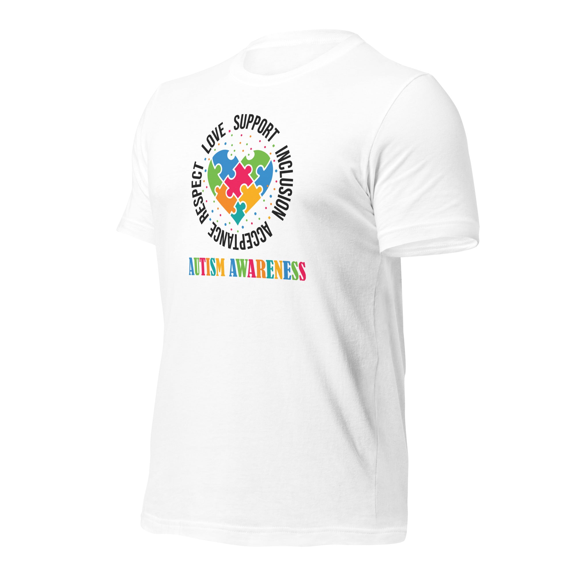 White unisex staple t-shirt shown from the left front.