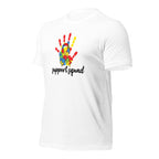 White unisex staple t-shirt shown from the left front.