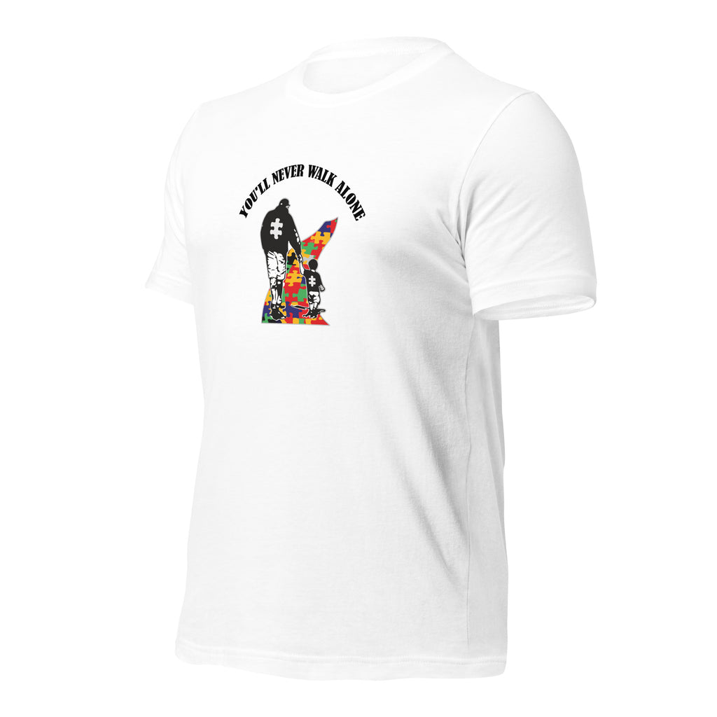 White unisex staple t-shirt shown from the left front.