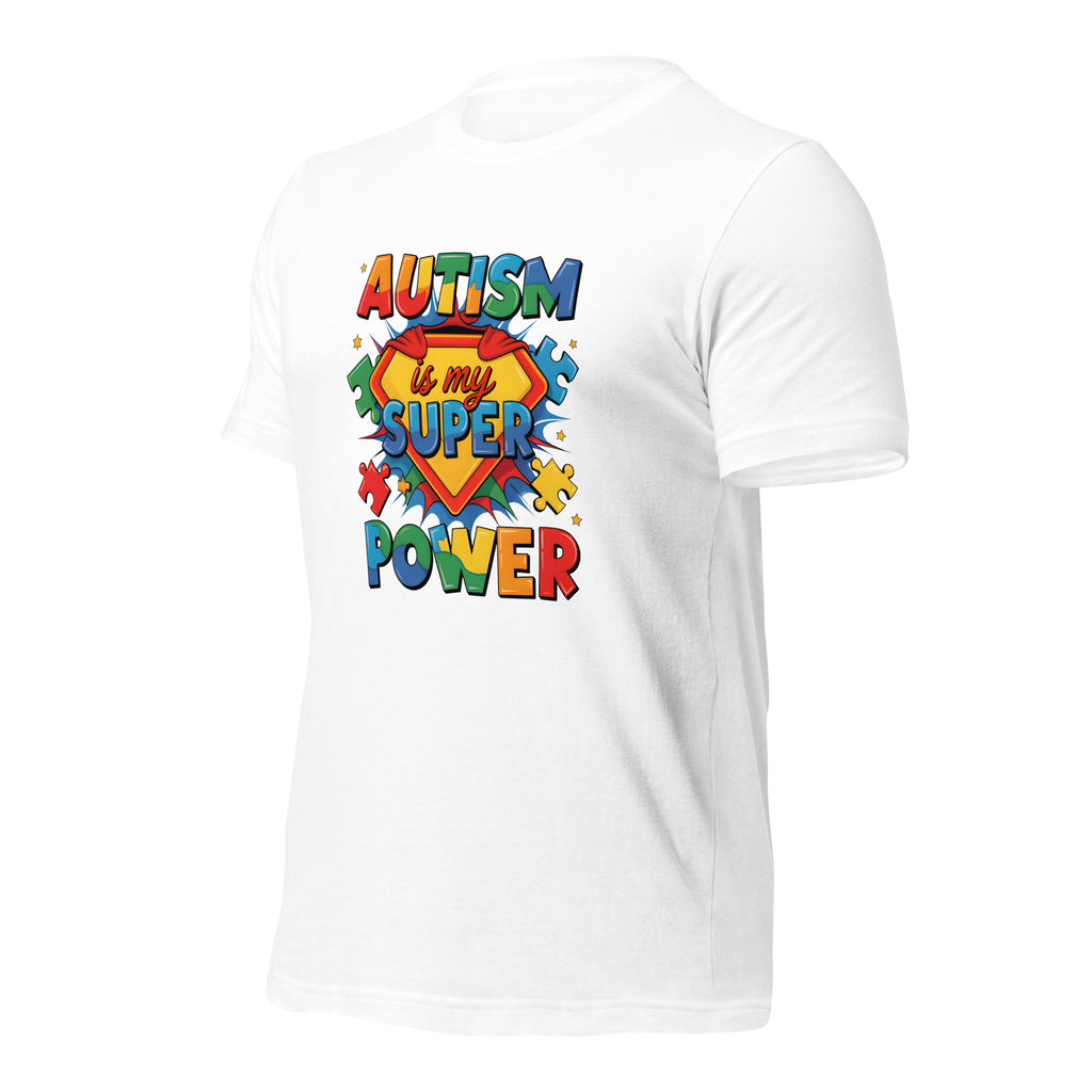 White unisex staple t-shirt shown from the left front.