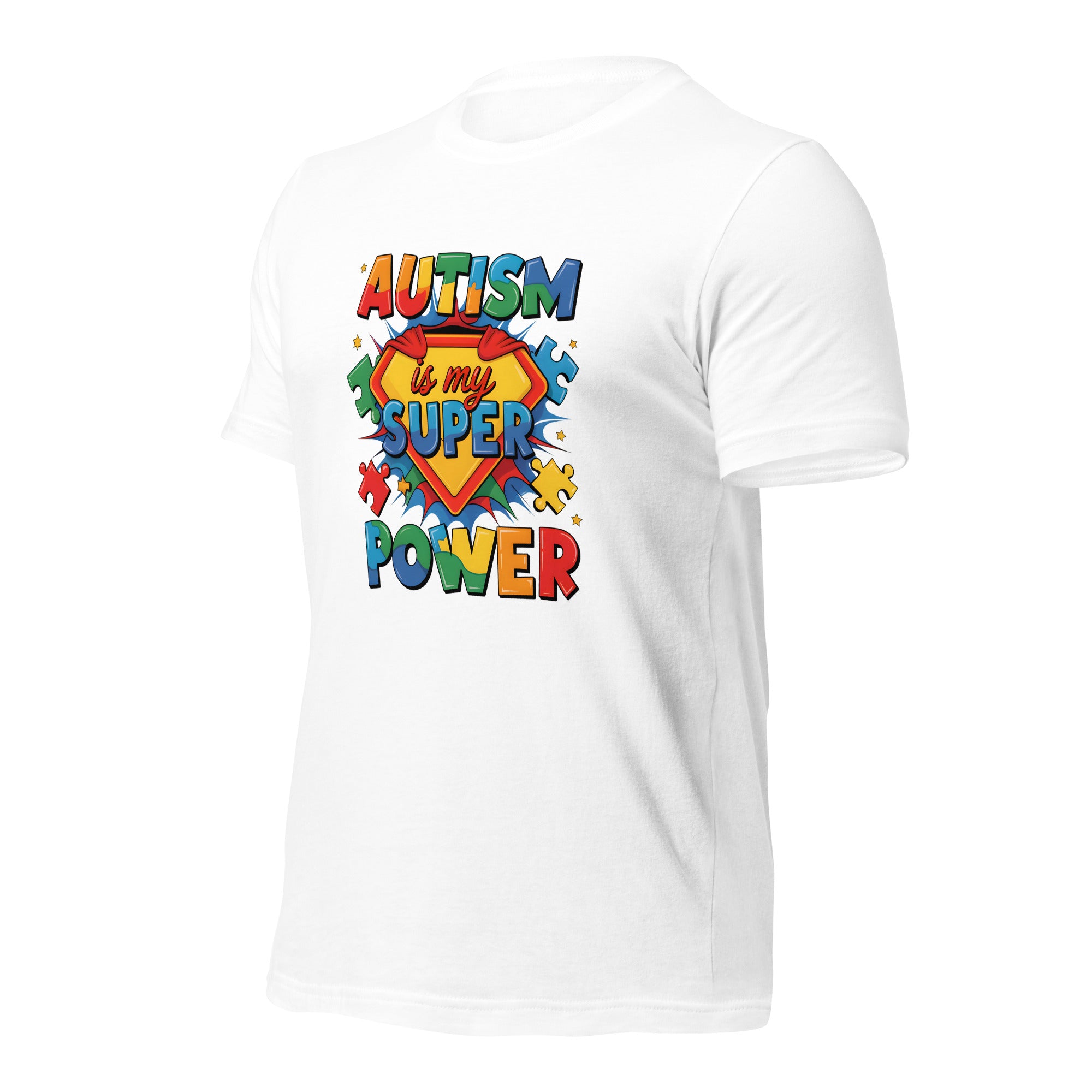 White unisex staple t-shirt shown from the left front.