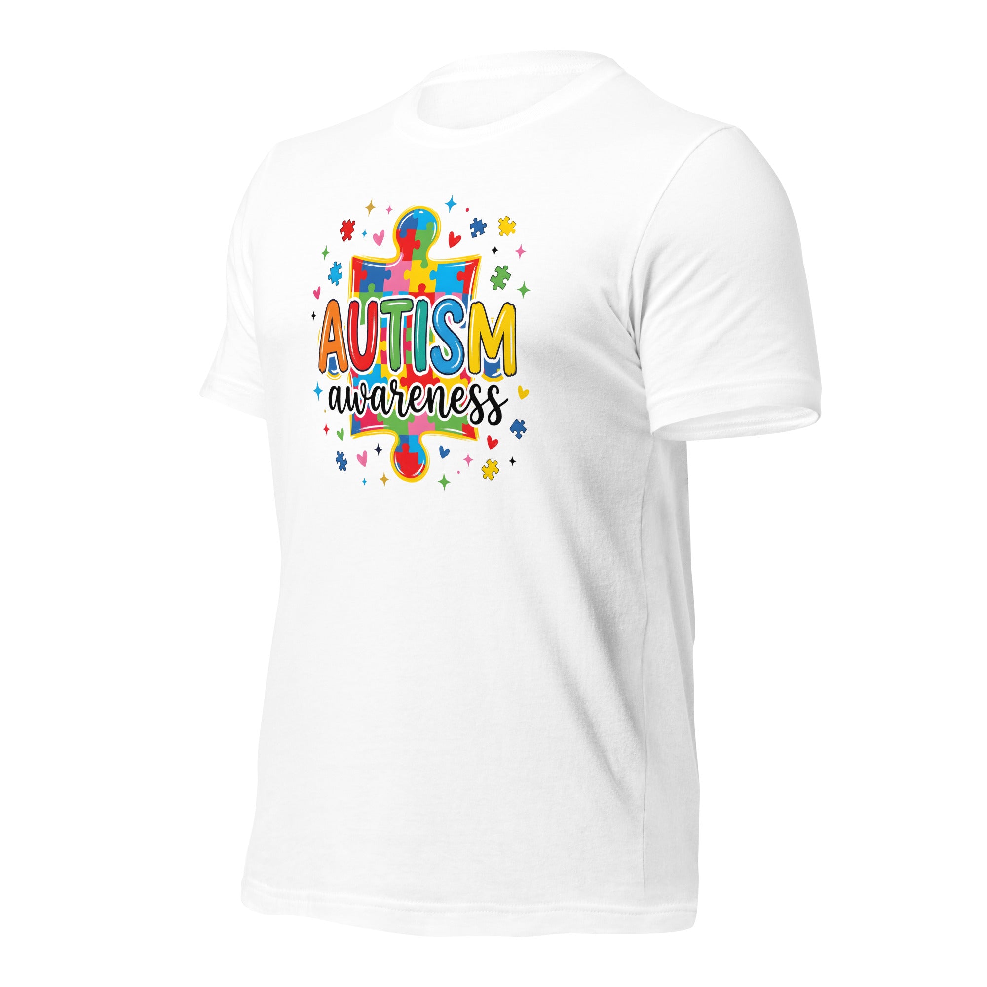 White unisex staple t-shirt shown from the left front.