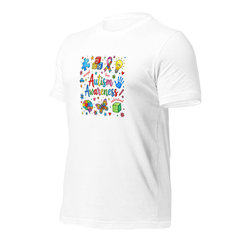 White unisex staple t-shirt shown from the left front.