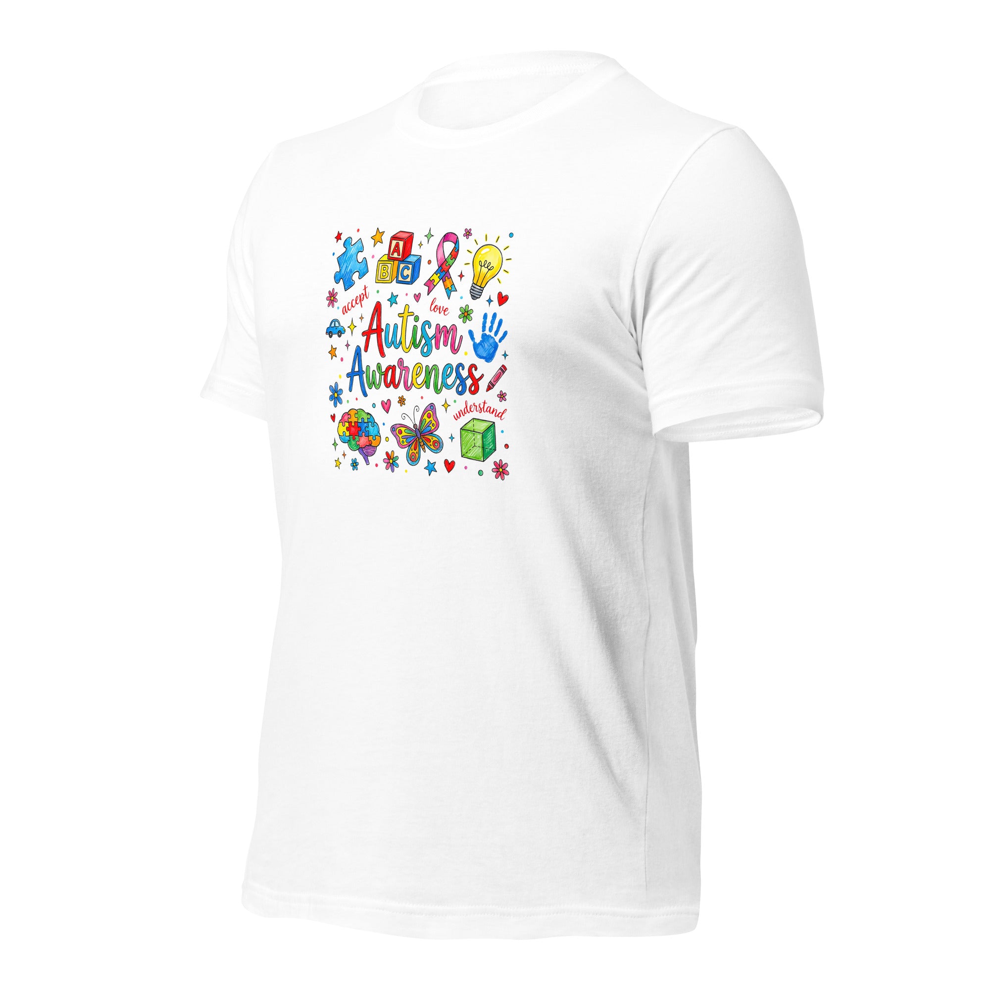 White unisex staple t-shirt shown from the left front.