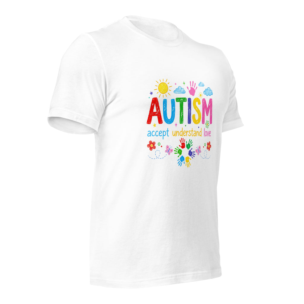 White unisex staple t-shirt shown from the right front.