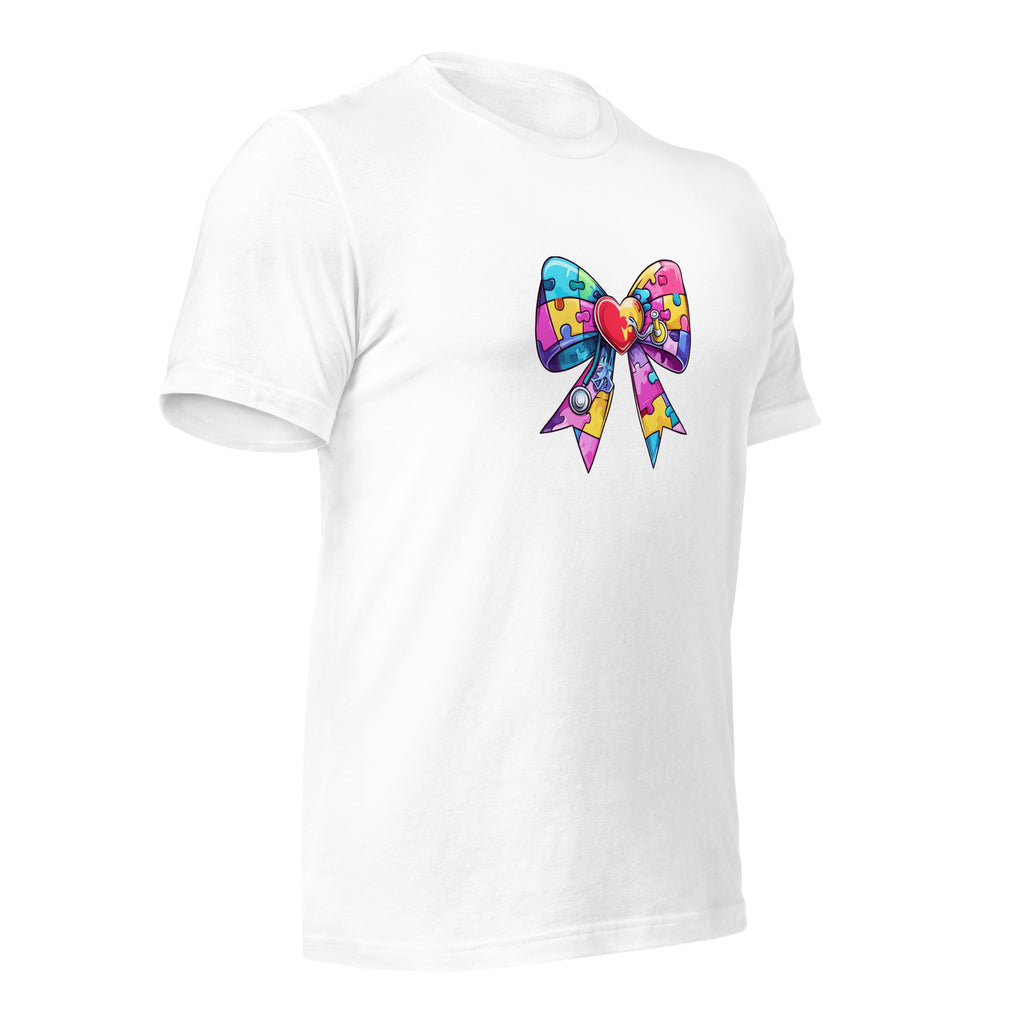 White unisex staple t-shirt shown from the right front.