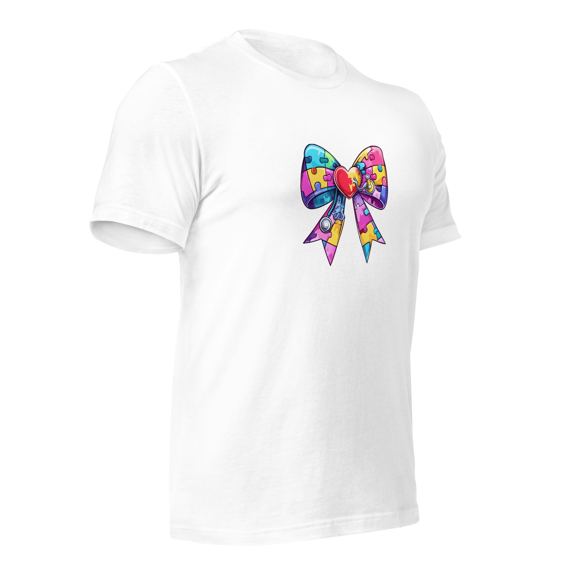 White unisex staple t-shirt shown from the right front.