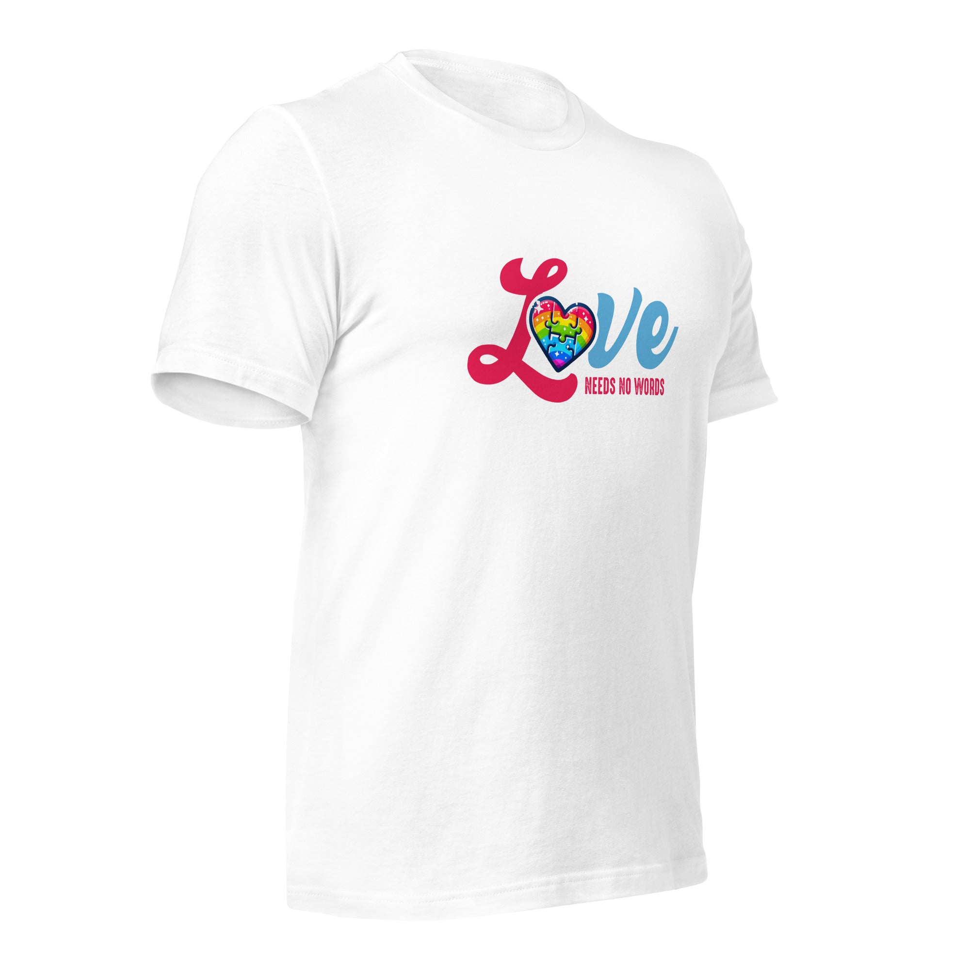 White unisex staple t-shirt shown from the right front.