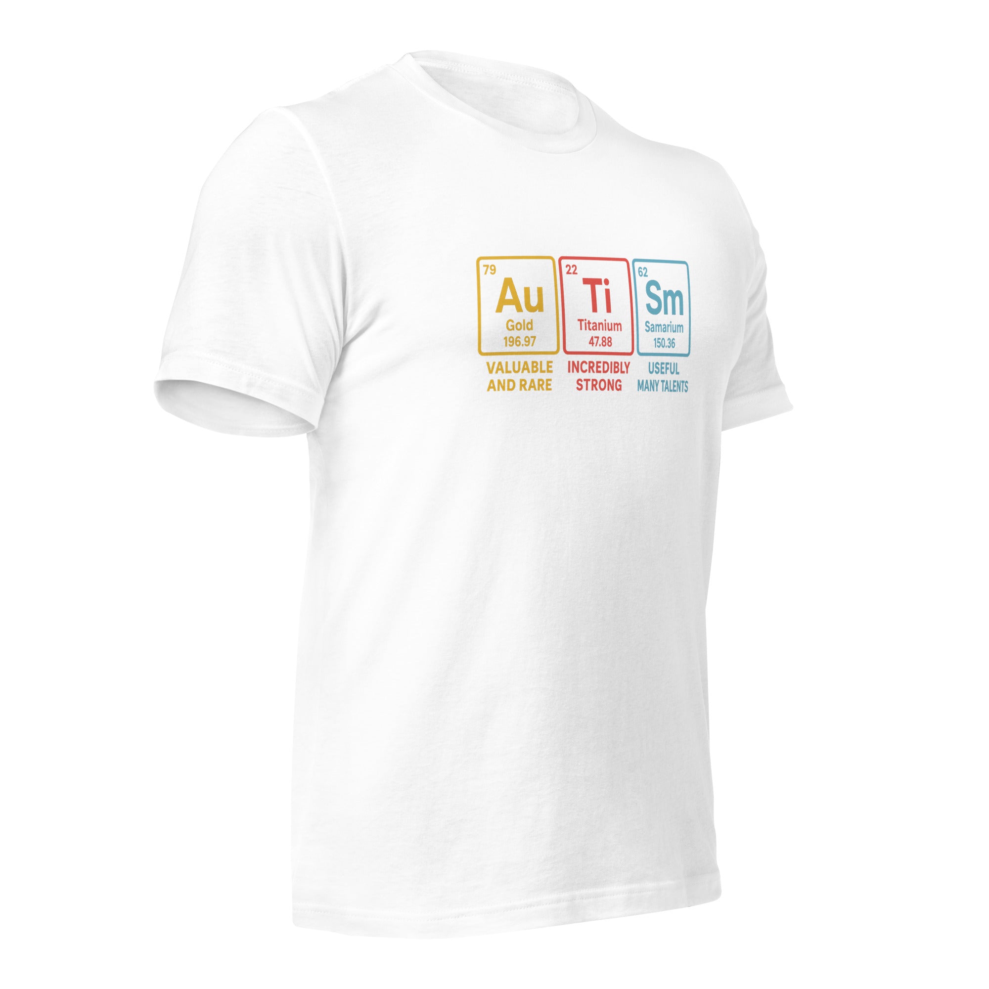 White unisex staple t-shirt shown from the right front.