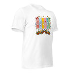 White unisex staple t-shirt shown from the right front.