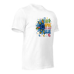 White unisex staple t-shirt shown from the right front.