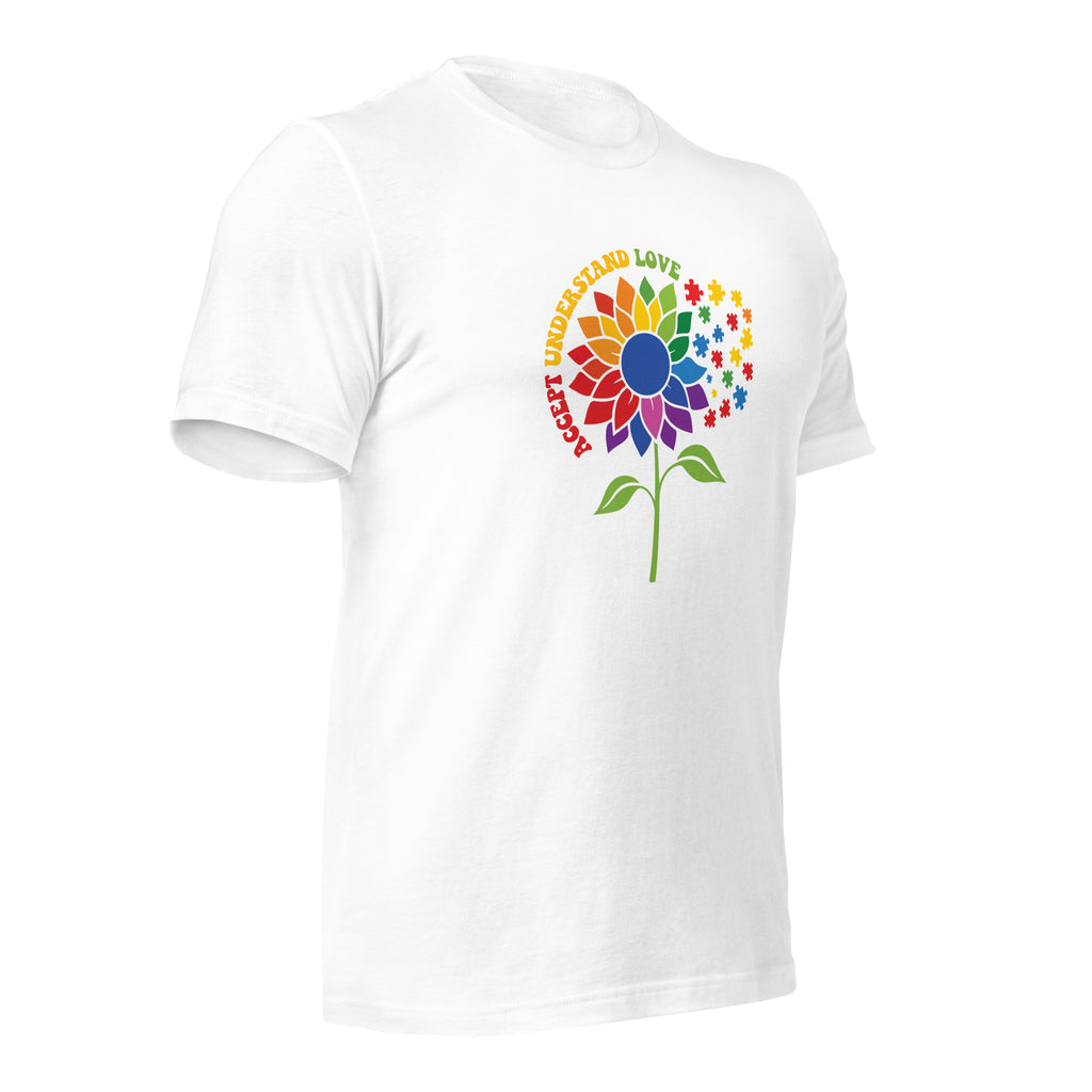 White unisex staple t-shirt shown from the right front.