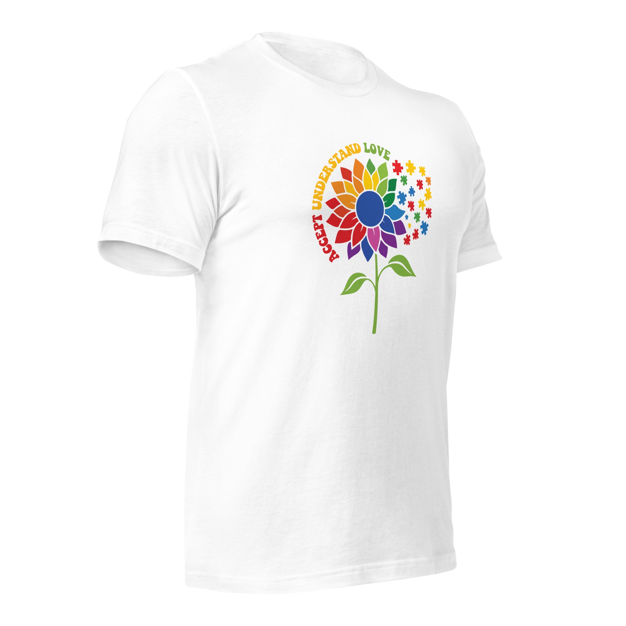 White unisex staple t-shirt shown from the right front.