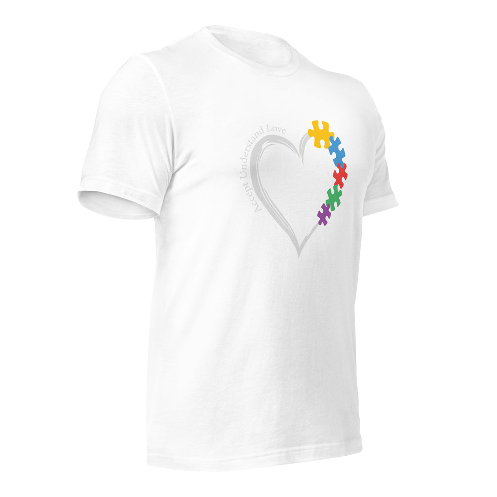 White unisex staple t-shirt shown from the right front.
