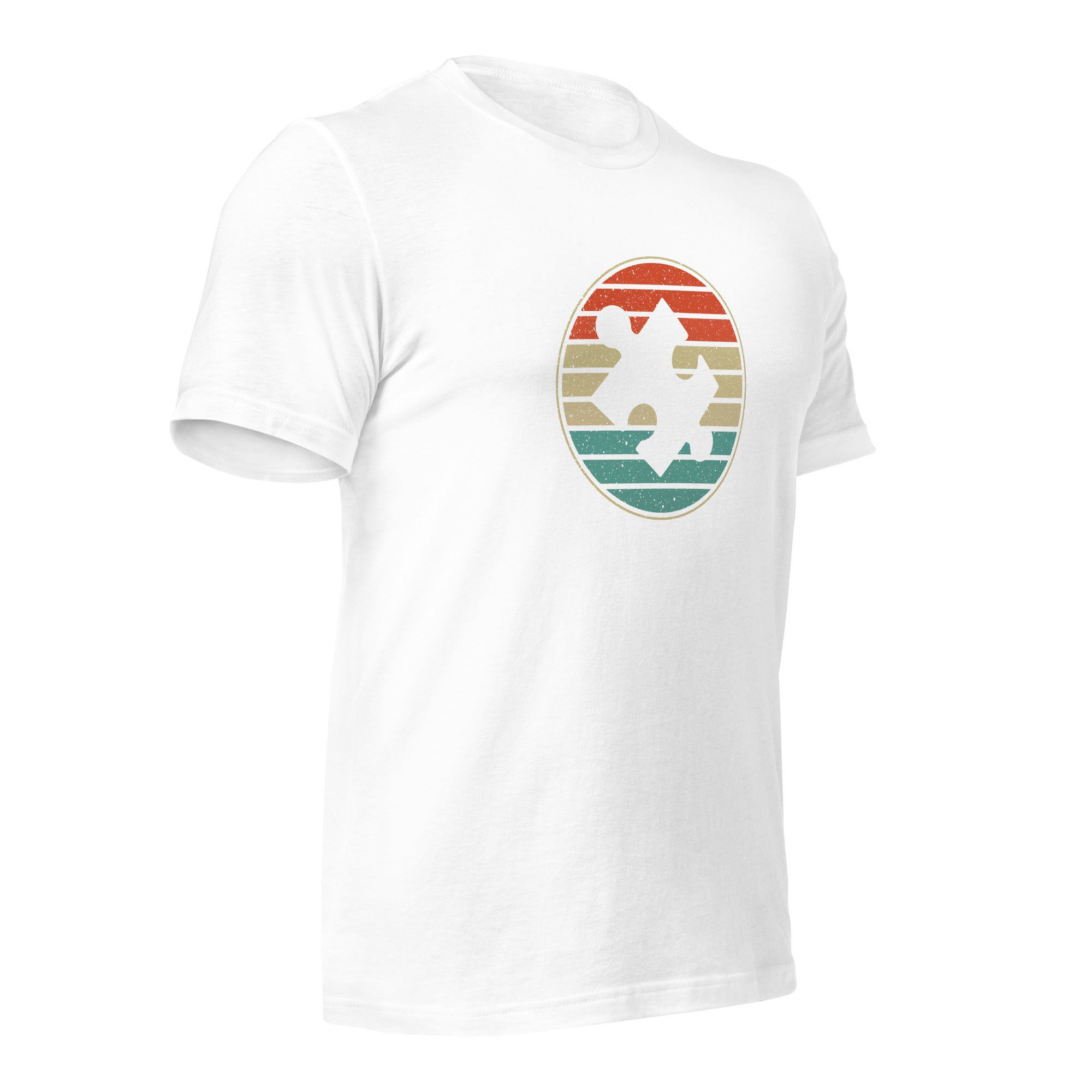 White unisex staple t-shirt shown from the right front.