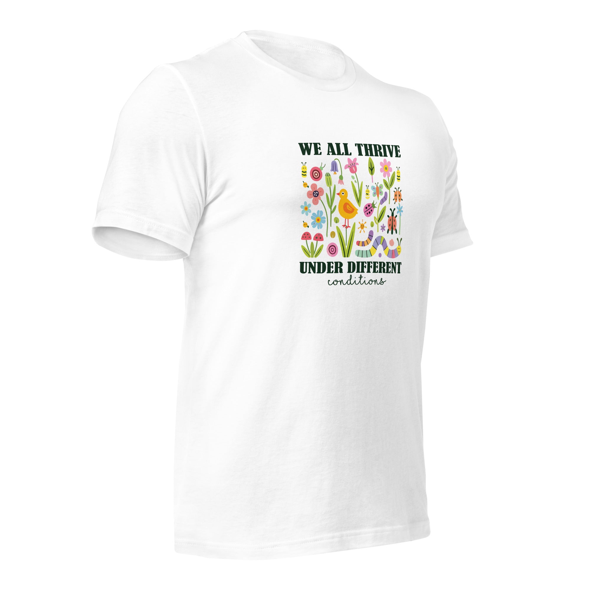 White unisex staple t-shirt shown from the right front.