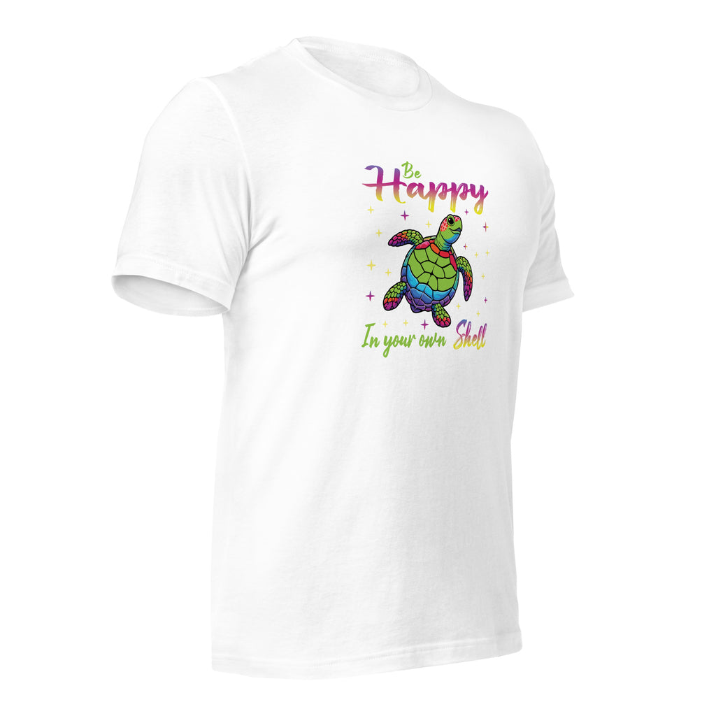 White unisex staple t-shirt shown from the right front.