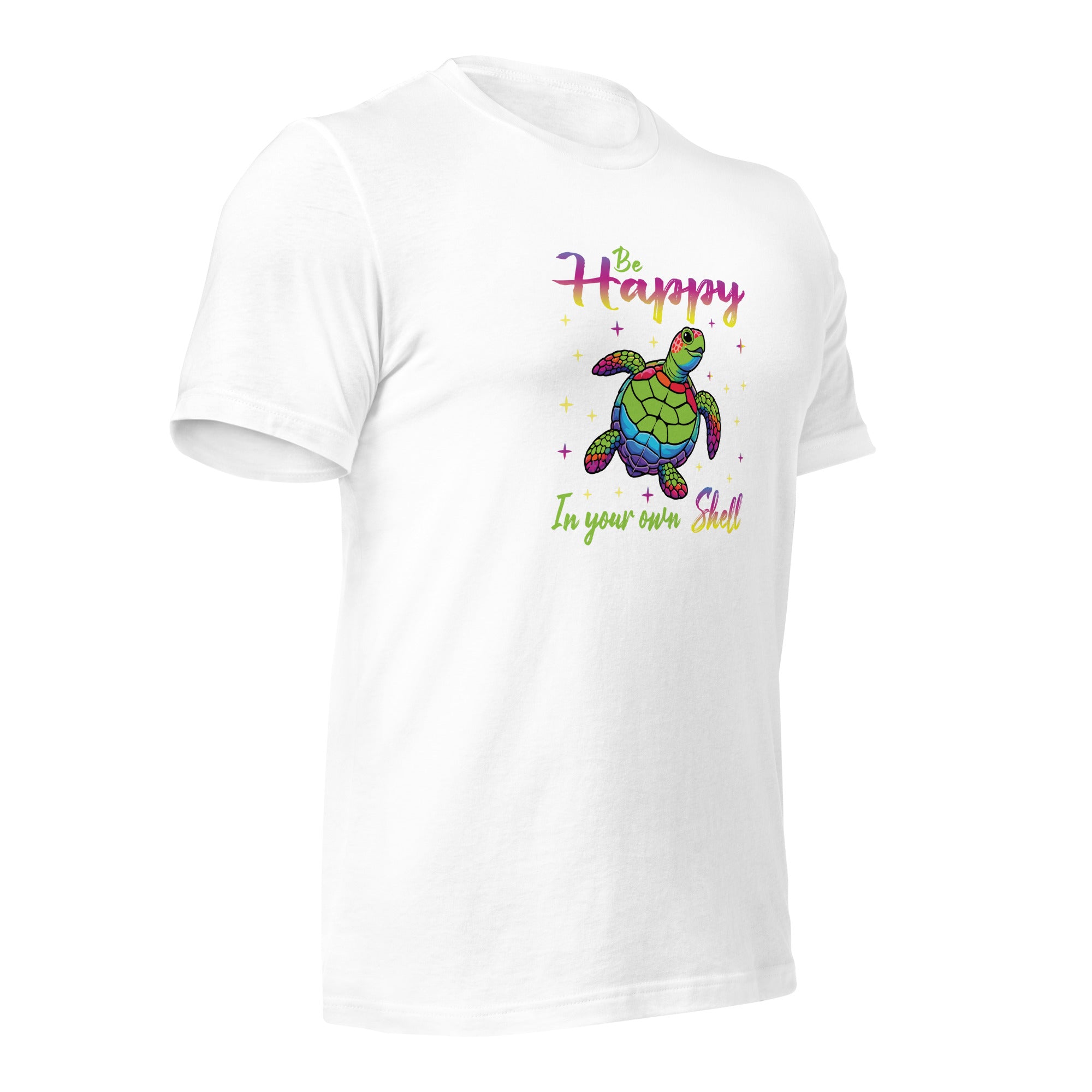 White unisex staple t-shirt shown from the right front.
