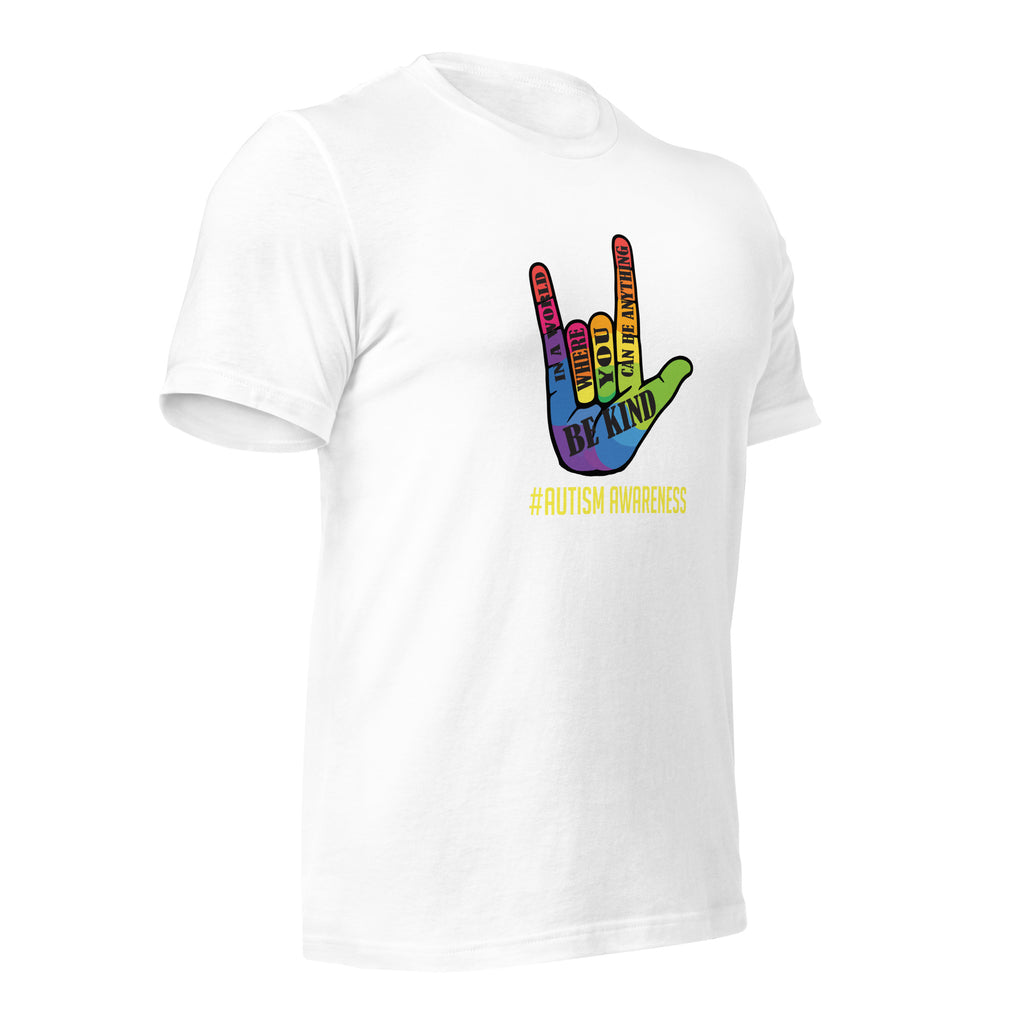 White unisex staple t-shirt shown from the right front.