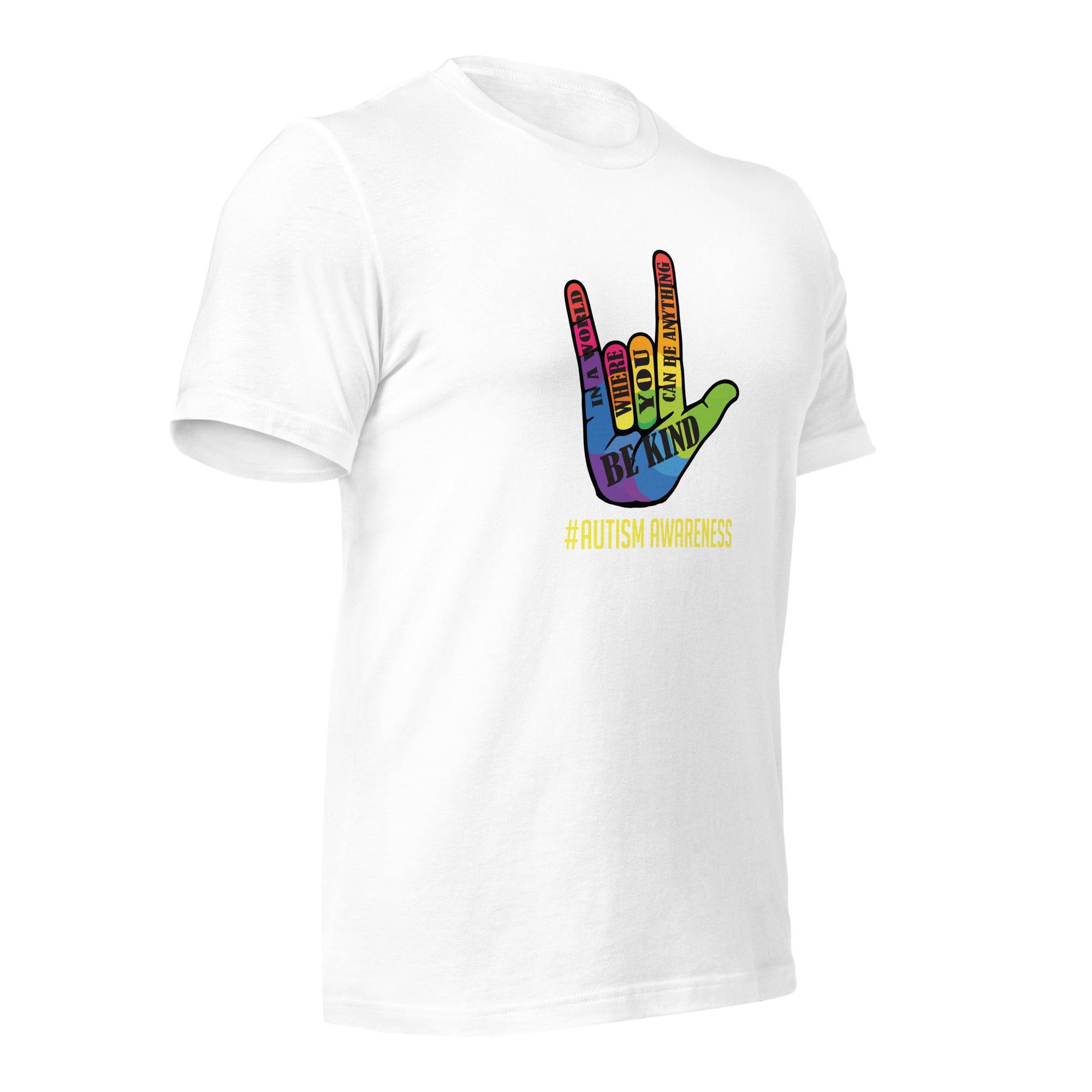 White unisex staple t-shirt shown from the right front.