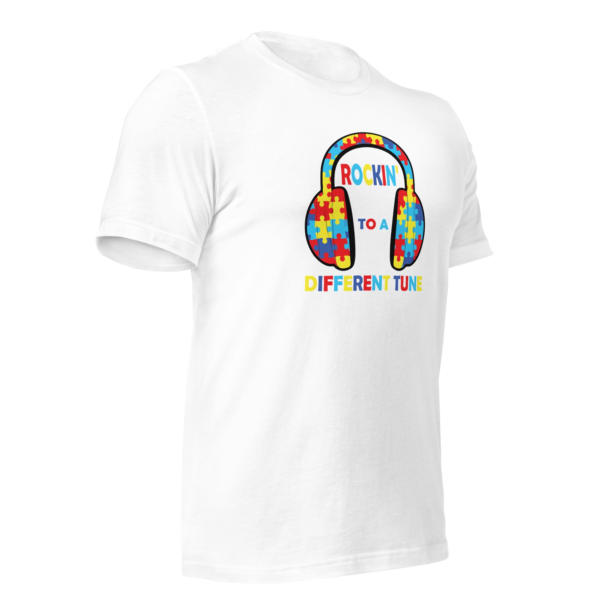 White unisex staple t-shirt shown from the right front.