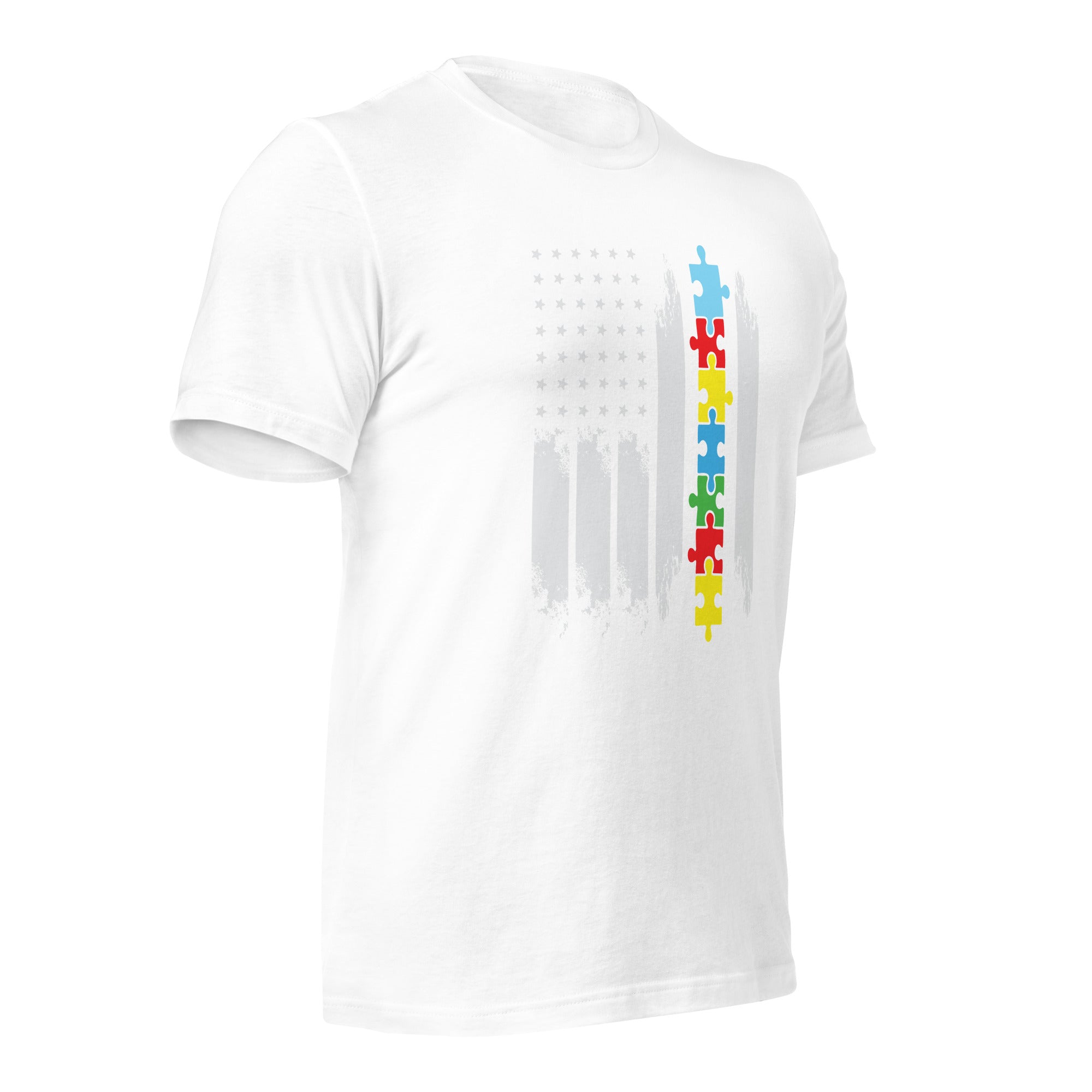 White unisex staple t-shirt shown from the right front.