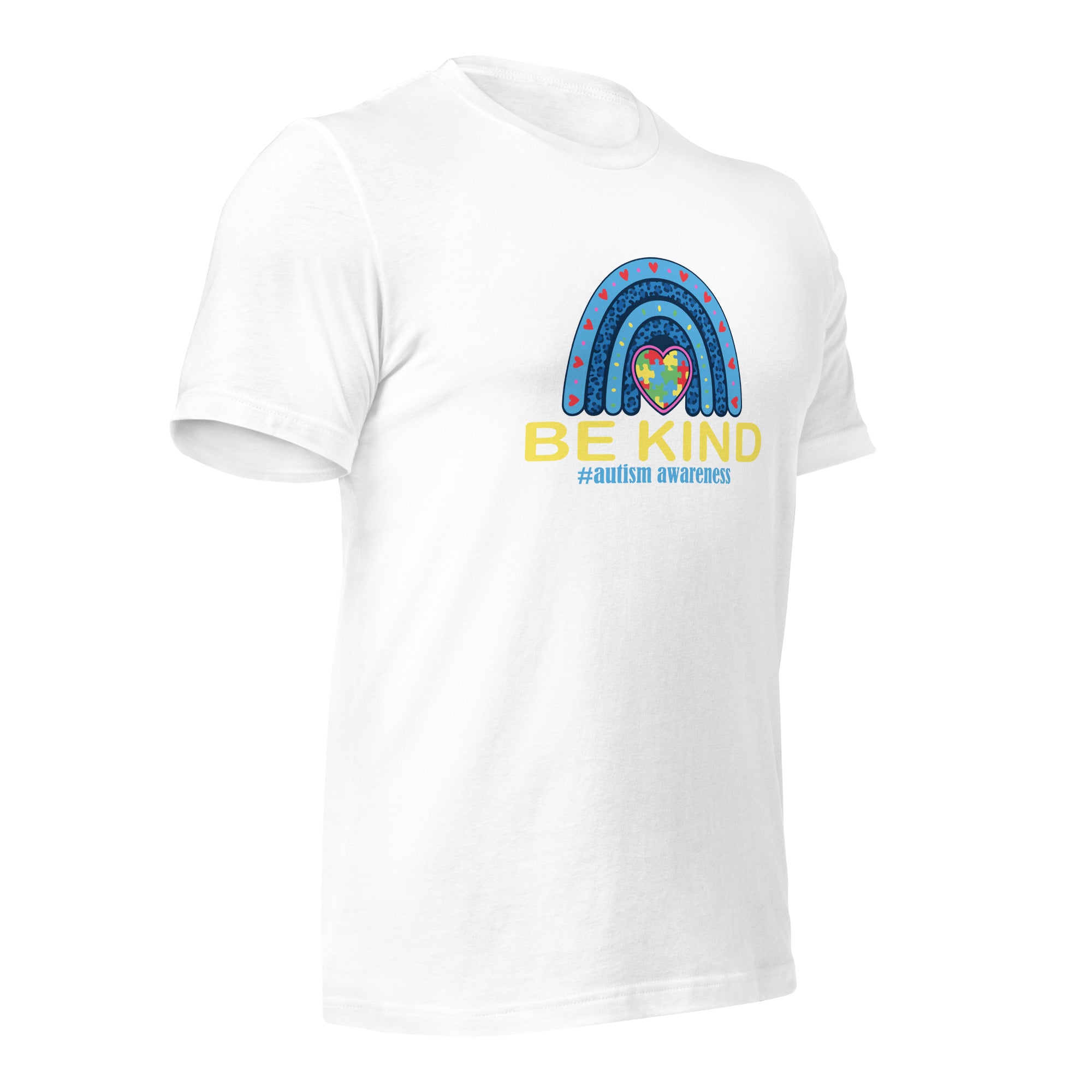 White unisex staple t-shirt shown from the right front.