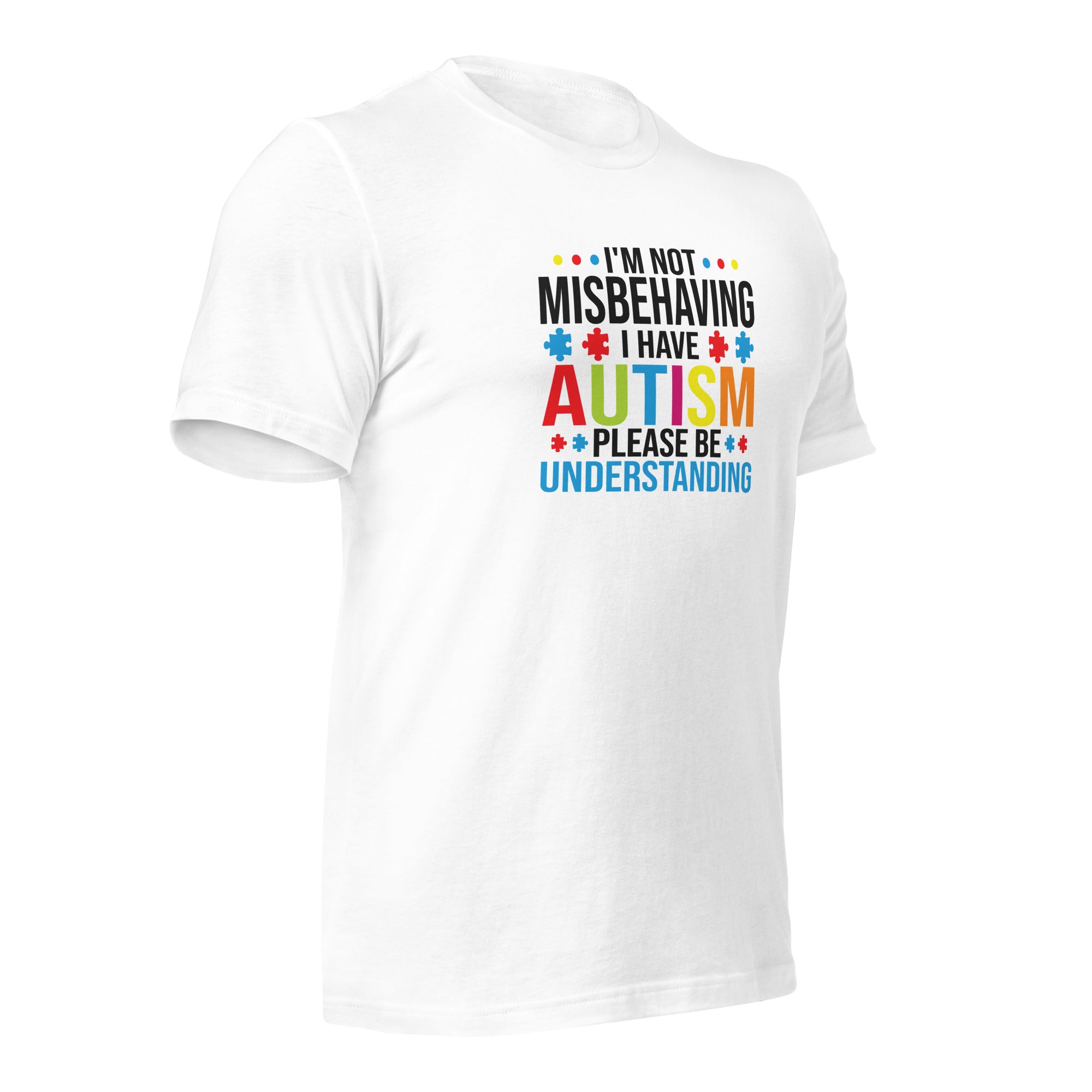 White unisex staple t-shirt shown from the right front.