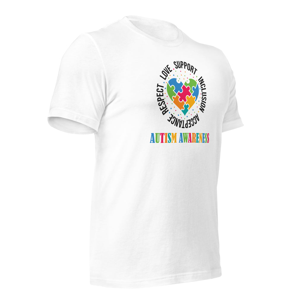 White unisex staple t-shirt shown from the right front.