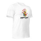 White unisex staple t-shirt shown from the right front.