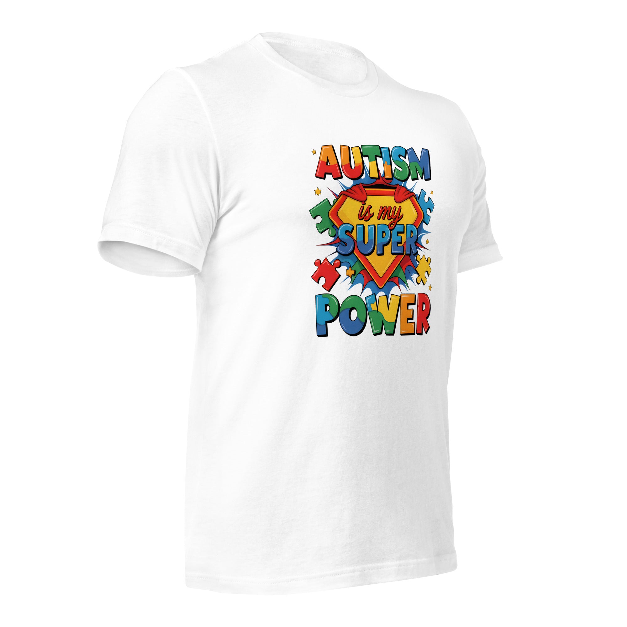 White unisex staple t-shirt shown from the right front.