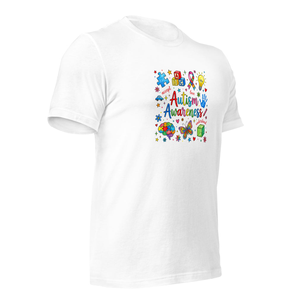 White unisex staple t-shirt shown from the right front.