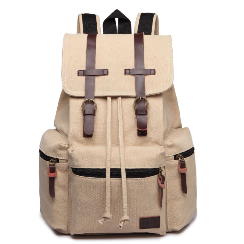Unisex Leather Canvas Large Backpack Rucksack