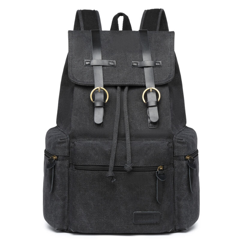 Unisex Leather Canvas Large Backpack Rucksack