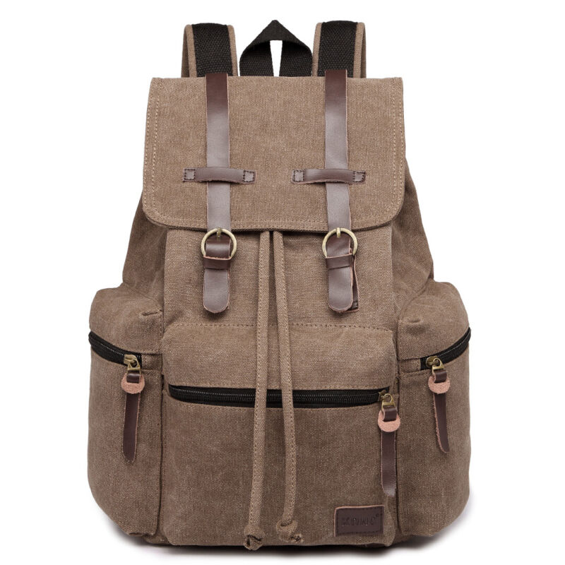 Unisex Leather Canvas Large Backpack Rucksack