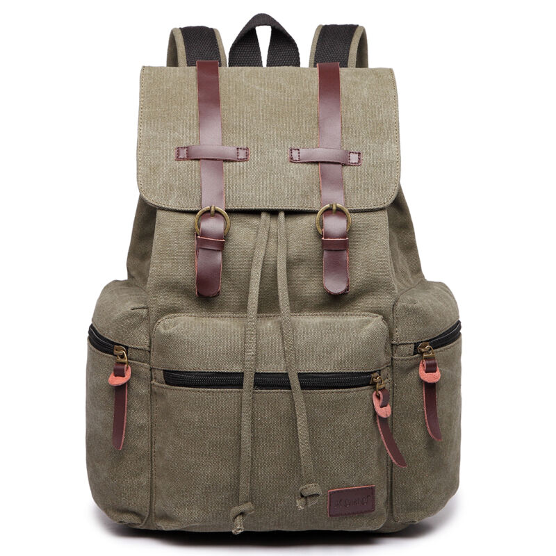 Unisex Leather Canvas Large Backpack Rucksack